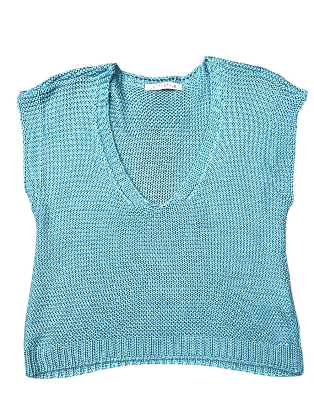 Lofty Style Light Blue Open Knit Sweater Vest Medium, Cottage Soft Sweater Vest - Picture 10 of 11